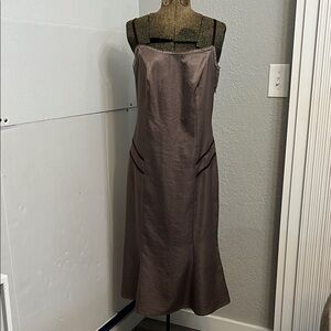 90’s CLAIRE.DK INSPIRES YOU BROWN MIDI DRESS WITH VELVET STRAPS & DETAIL SIZE 8
